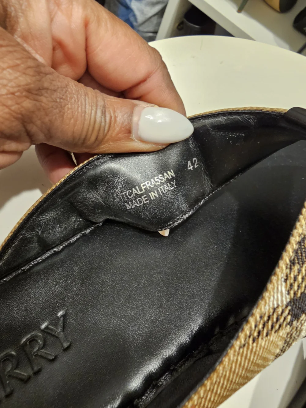 Burberry Black & Tan Plaid Thong Sandals